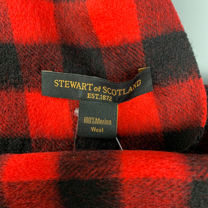 STEWART of SCOTLAND Red & Black Buffalo Plaid Merino Wool Scarf