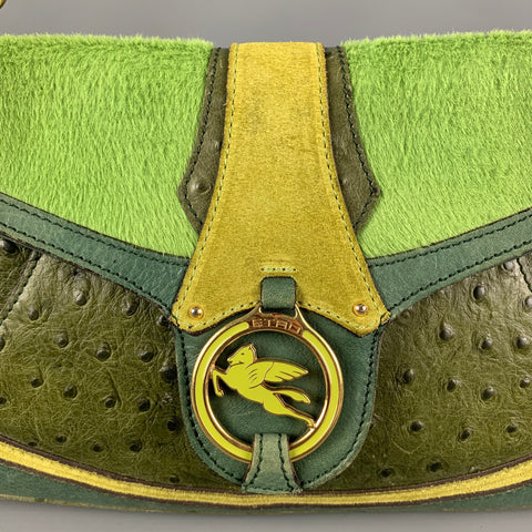 ETRO Green Mixed Leathers Top Handles Handbag