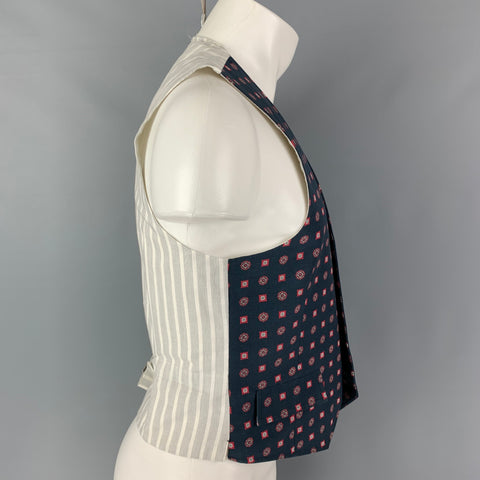 BLACK FLEECE Size 36 Navy Red Cotton Viscose Buttoned Vest