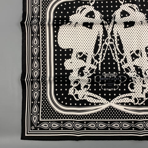 HERMES Brides de Gala Black White Silk Bandana Scarf