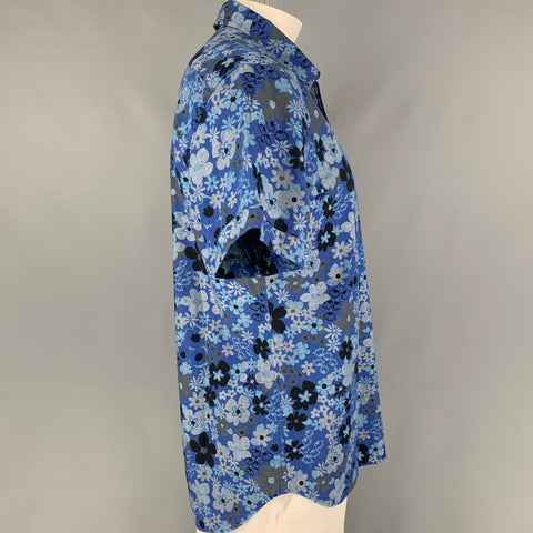 MARC by MARC JACOBS Size XL Blue Grey Floral Cotton Shrunken Fit Short Sleeve Shirt