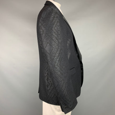JUST CAVALLI Size 44 Black Jacquard Wool / Polyamide Peak Lapel Sport Coat