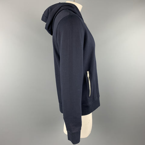 VINCE Chaqueta azul marino de algodón liso con cremallera en el pecho talla L