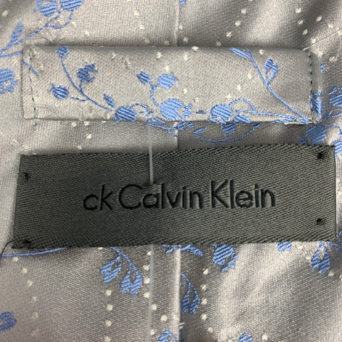 CALVIN KLEIN Silver Floral Silk Tie