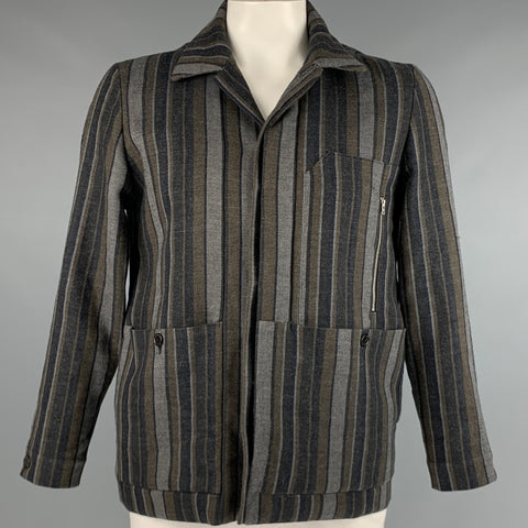 STEPHAN SCHNEIDER Size XL Grey Green Stripe Wool Cotton Jacket