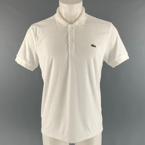 LACOSTE Size M White Terry Cloth Cotton  Elastane Short Sleeve Polo