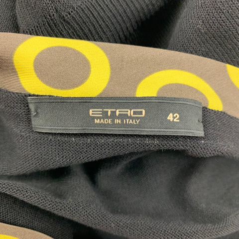 ETRO Size 6 Black Multi-Color Cotton Silk Pleated Short Sleeve Casual Top