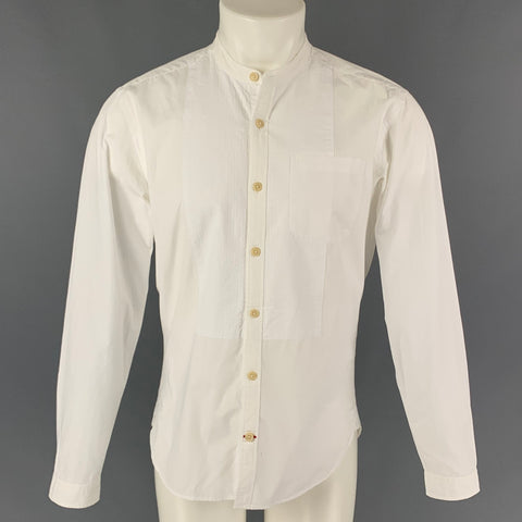 OLIVERSPENCER Size M White Pleated Cotton Tuxedo Long Sleeve Shirt