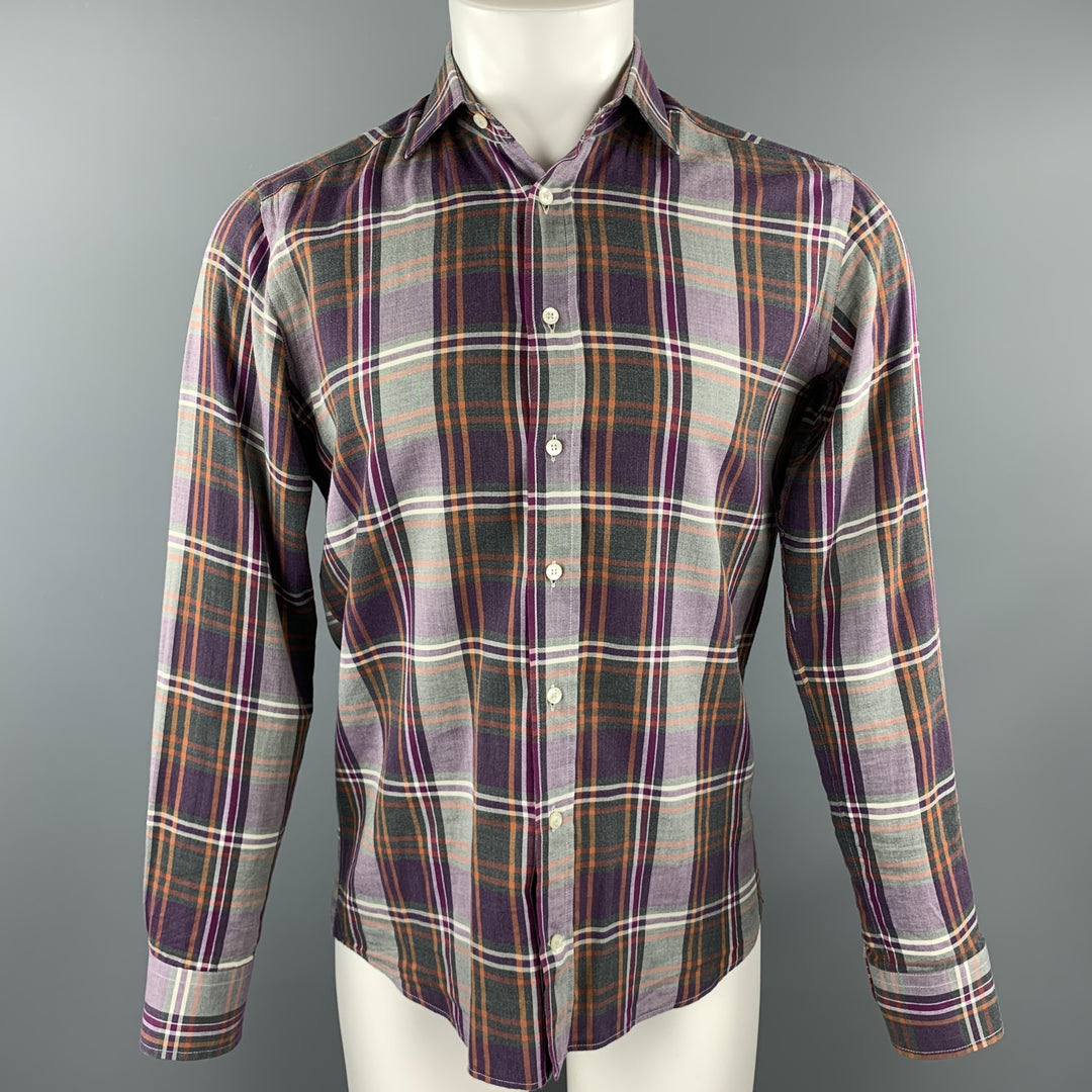ETRO Camisa de manga larga con botones de algodón a cuadros morado talla S