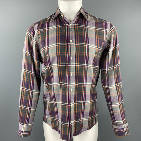 ETRO Size S Purple Plaid Cotton Button Up Long Sleeve Shirt