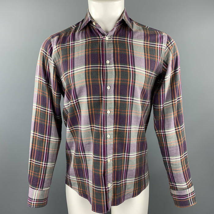 ETRO Size S Purple Plaid Cotton Button Up Long Sleeve Shirt
