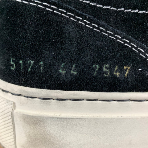 COMMON PROJECTS Size 11 Black Stitched Suede Low Top Sneakers