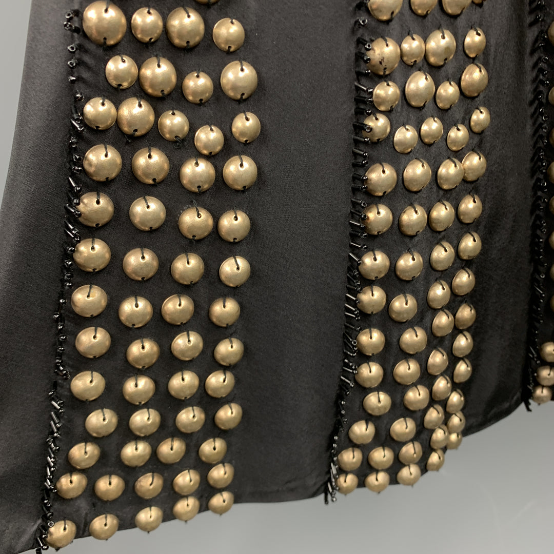 NAEEM KHAN Falda de línea A de seda con cuentas de metal en tono dorado negro talla 6
