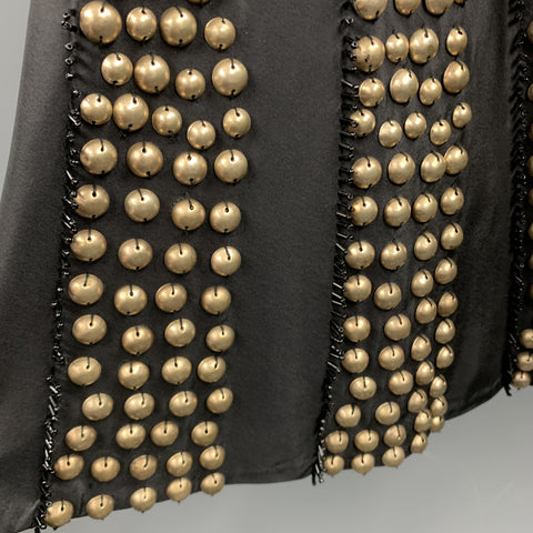 NAEEM KHAN Size 6 Black Gold Tone Metal Beaded Silk A Line Skirt