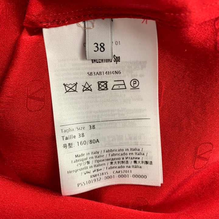 VALENTINO Size 2 Red Silk Logo Long Sleeve Dress Top