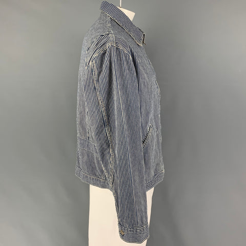 RRL by RALPH LAUREN Size L Blue White Stripe Cotton Zip Up Jacket