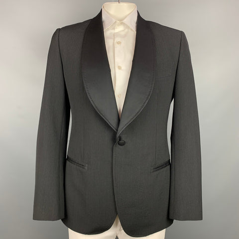DOLCE & GABBANA Size 44 Regular Black & Grey Pinstripe Polyester Blend Sport Coat