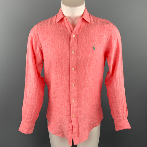 RALPH LAUREN Size S Salmon Heather Linen Button Up Long Sleeve Shirt