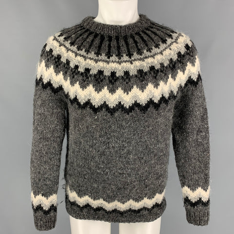 HANDKNIT.IS Taille M Pull en laine gris noir