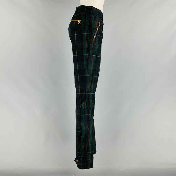 RALPH LAUREN Taille 34 Pantalon décontracté en coton élasthanne vert marine à carreaux taille basse