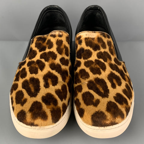 PRADA Size 9 Brown Black Animal Print Pony Hair Loafers