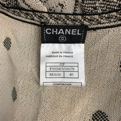CHANEL Size 8 Black & Cream Knitted Floral Viscose V-Neck Vest