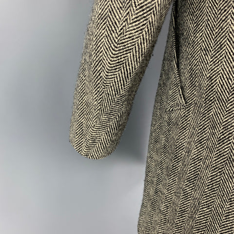 BROOKS BROTHERS Size S White Black Herringbone Wool Coat