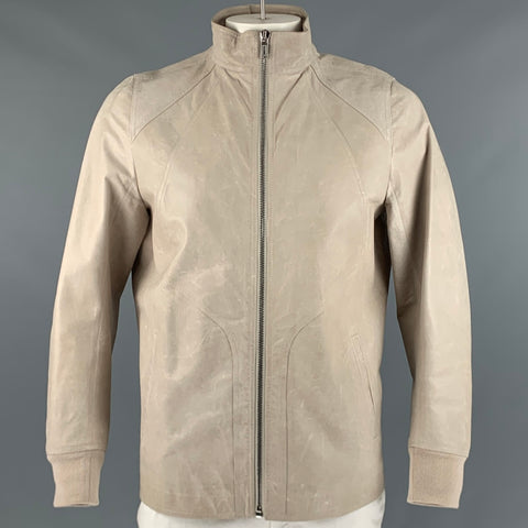 RICK OWENS Size L Grey Leather Zip Up Jacket