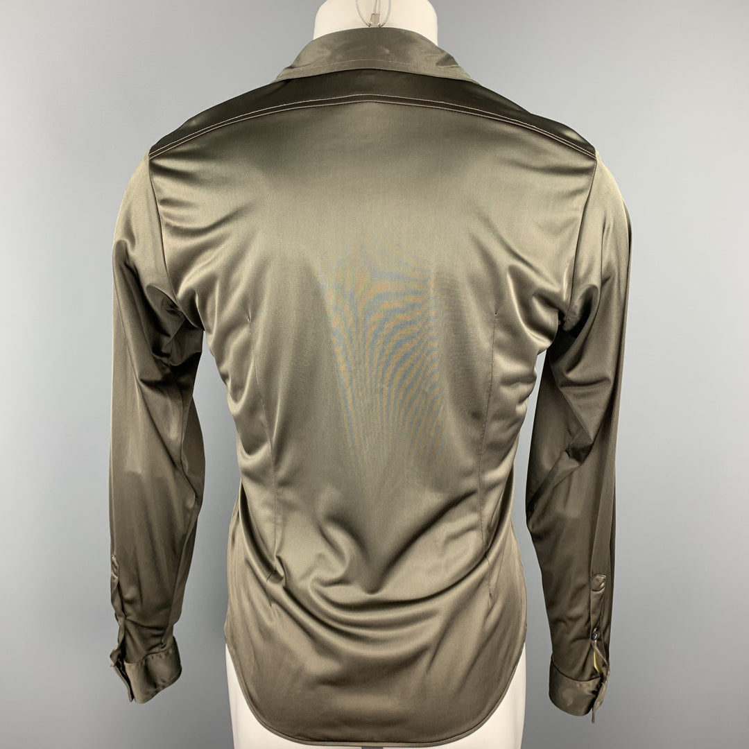 Vintage KATHARINE HAMNETT Size S Olive Polyamide Button Up Long Sleeve Shirt