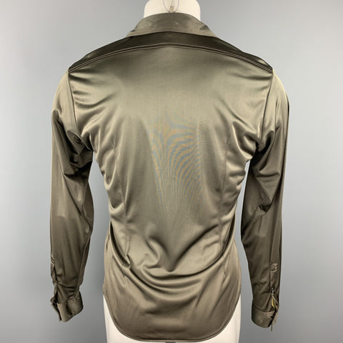 Vintage KATHARINE HAMNETT Size S Olive Polyamide Button Up Long Sleeve Shirt