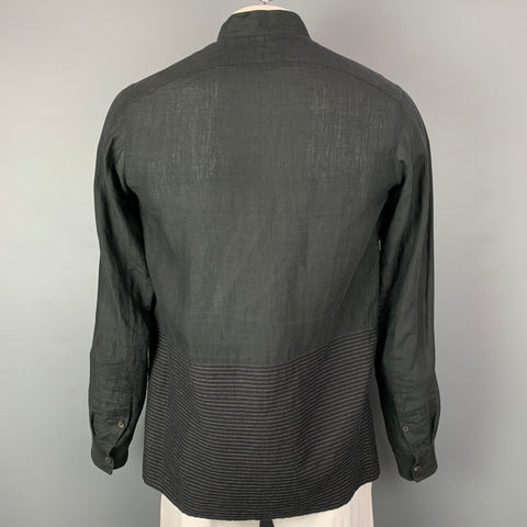 ZIGGY CHEN S/S 15 Size L Slate Mixed Fabrics Cotton / Linen Long Sleeve Shirt