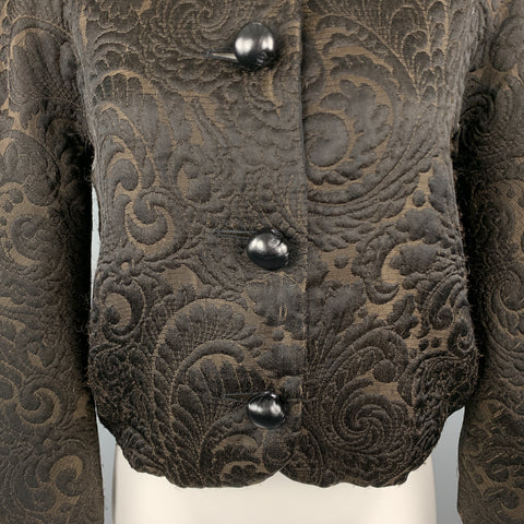 LANVIN Taille 4 Veste courte en brocart noir et marron