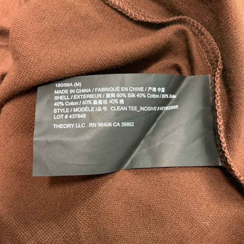 THEORY Size M Brown Silk Cotton Jersey T-shirt