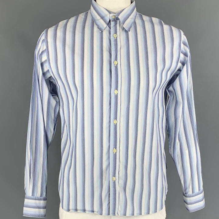 PAUL SMITH Size L Blue Striped Trim Cotton Button Down Long Sleeve Shirt