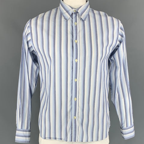 PAUL SMITH Camisa de manga larga con botones de algodón con ribete de rayas azules talla L