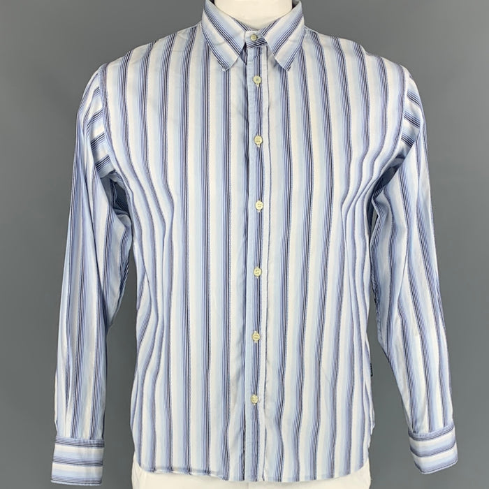PAUL SMITH Camisa de manga larga con botones de algodón con ribete de rayas azules talla L