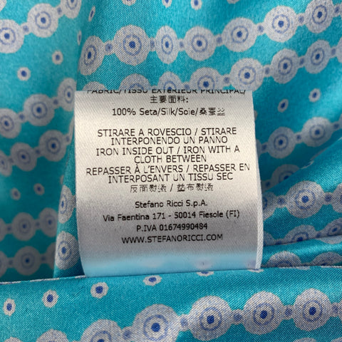 STEFANO RICCI Size XL Turquoise Light Grey Dots Silk Long Sleeve Shirt