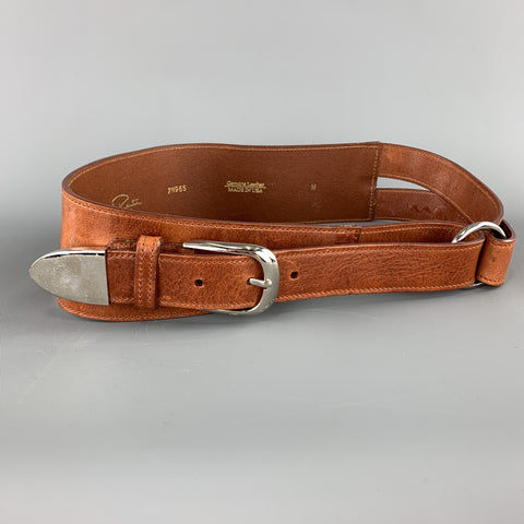 OSCAR DE LA RENTA Size M Tan Leather Silver Buckle Wrap Belt
