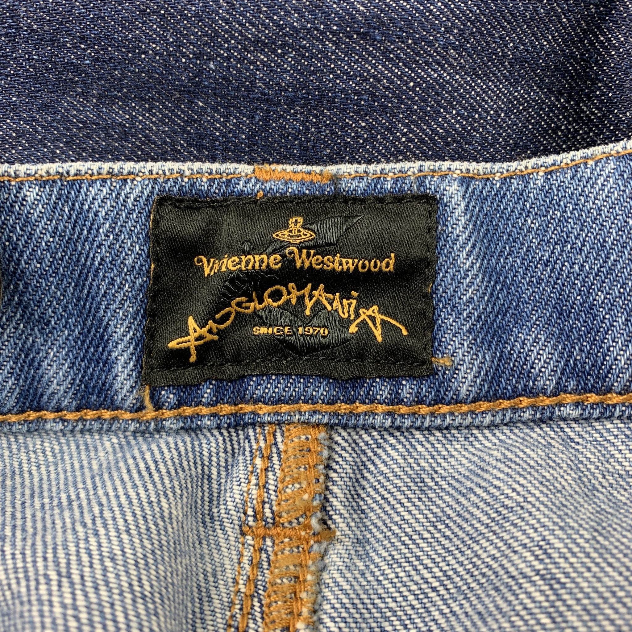 VIVIENNE WESTWOOD Size 30 Indigo Color Block Denim Button Fly