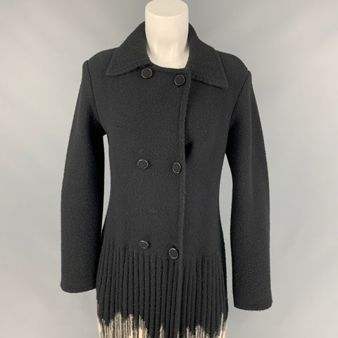 M MISSONI Size 8 Black & Beige Wool Blend Ombre Double Breasted Coat