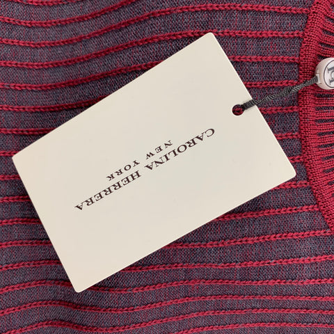 CAROLINA HERRERA Size L Burgundy Grey Wool Stripe Sheath Dress