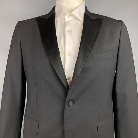 JOHN RICHMOND Size 42 Black Beaded Wool Peak Lapel Sport Coat