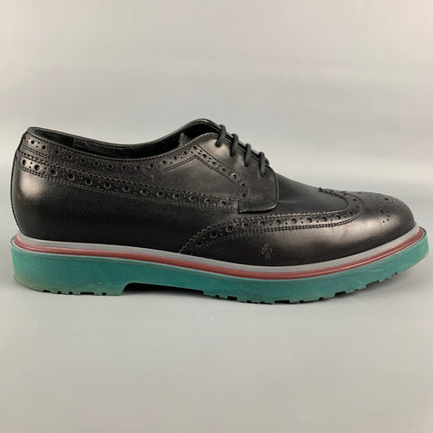 PAUL SMITH Taille 9 Chaussures à lacets en cuir perforé noir Wingtip