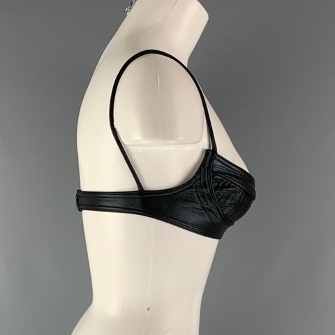 MUGLER Size 2 Black Polyester Blend Embossed Faux Leather Bralette Casual Top