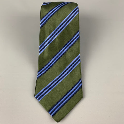 KITON Green Blue Diagonal Stripe Silk Tie