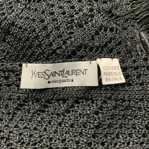 YVES SAINT LAURENT Black Knitted Silk Fringe Scarf