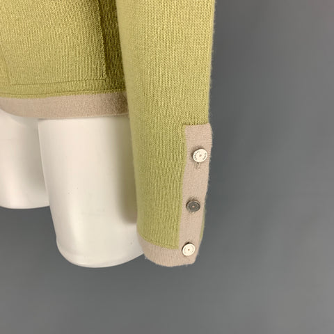 CHANEL Talla 10 Cárdigan con cuello en V de cachemira color crema Chartreuse