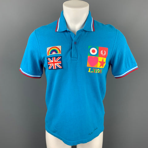 FRED PERRY x Peter Blake Size M Blue Patches Cotton Buttoned Polo