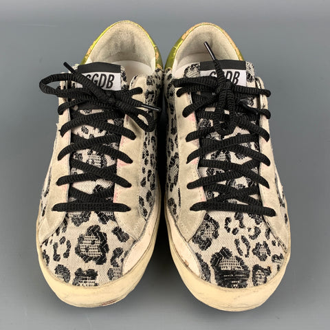 GOLDEN GOOSE Superstar Size 8 Black & White Fabric Animal Print Sneakers