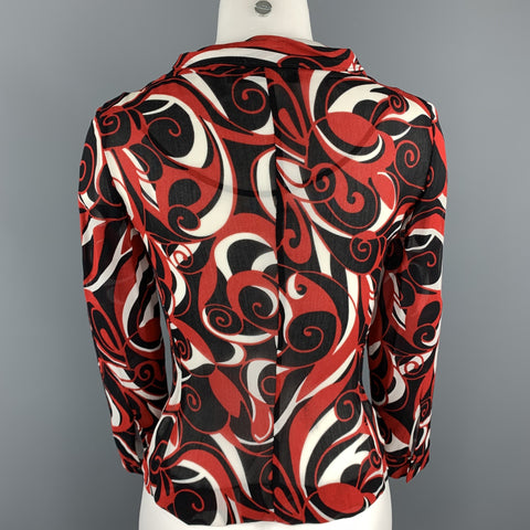 MIU MIU Size M Red & Black Print Viscose Blouse
